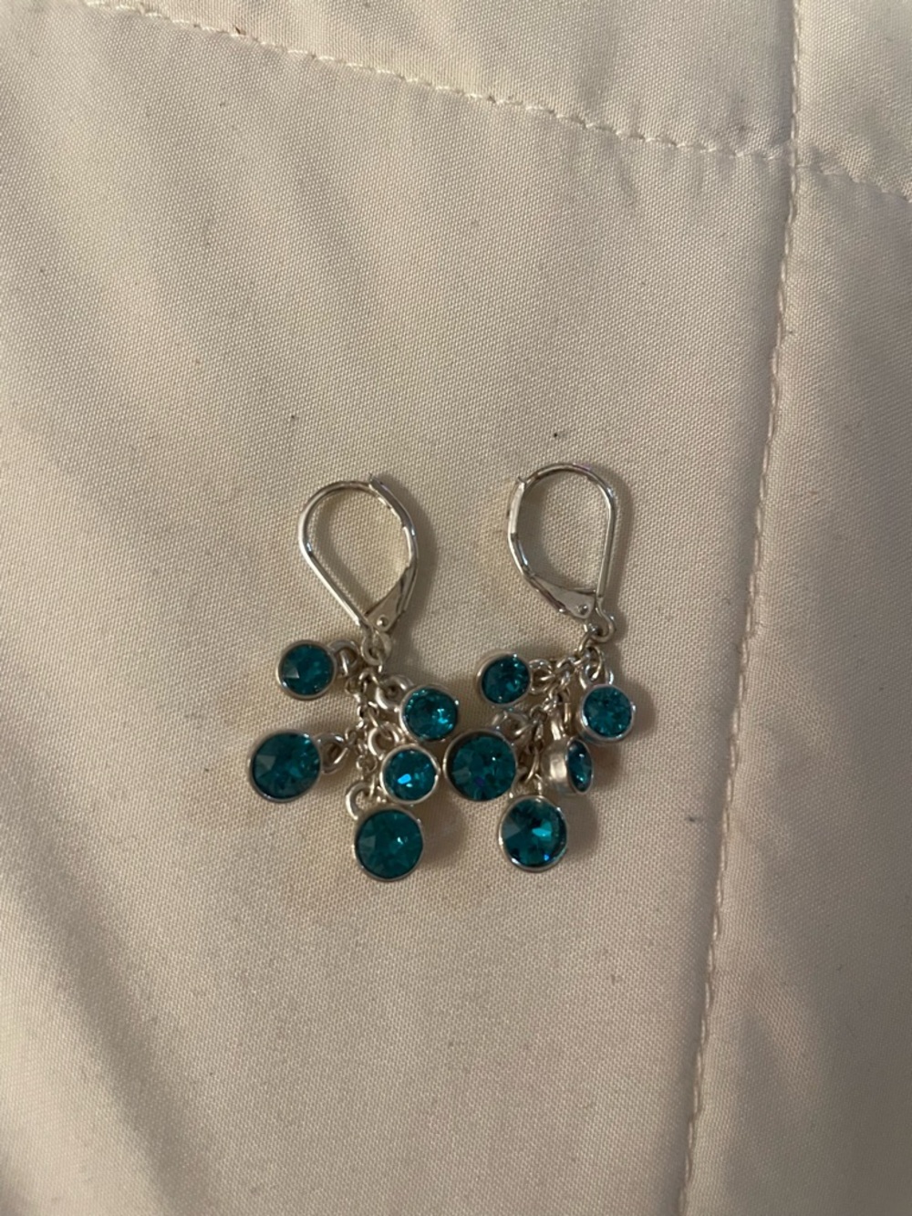 Silver Teal Crystal Dangle Earrings - Women Jewelry